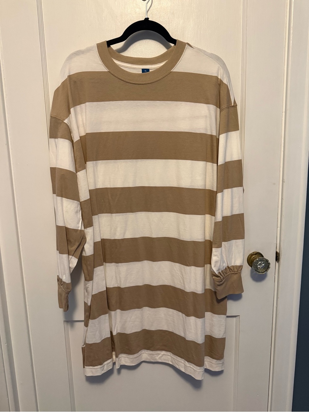 Old Navy Beige and White Striped Long Sleeve dress